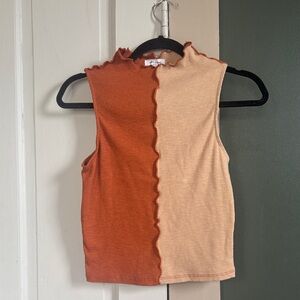 Two-Tone Sleeveless Top - Orange and Cream